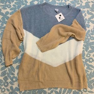V Color Block Knit Sweater